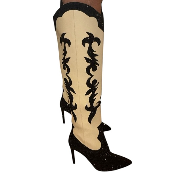 INC International Concepts Black and Cream Heeled Boots - Picture 11 of 13